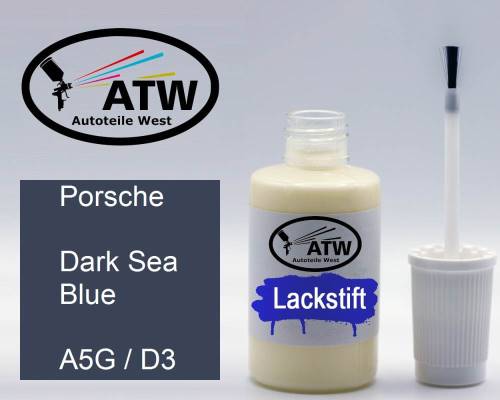 Porsche, Dark Sea Blue, A5G / D3: 20ml Lackstift, von ATW Autoteile West.